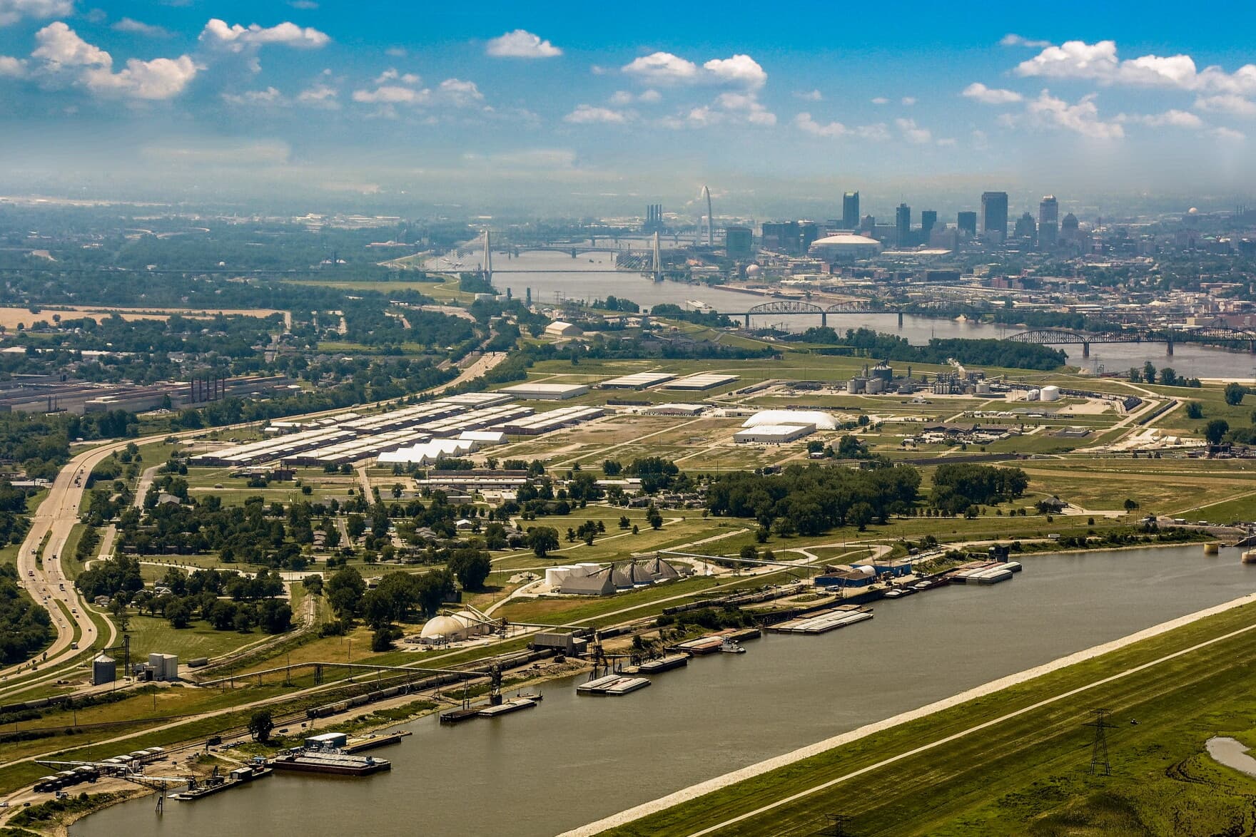 Aerial view of South West Illinois and the St. Louis skyline